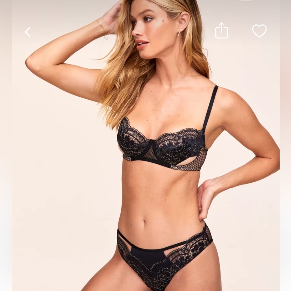 Adore Me Farina Unlined  Black Lace Bra and Panty Set
